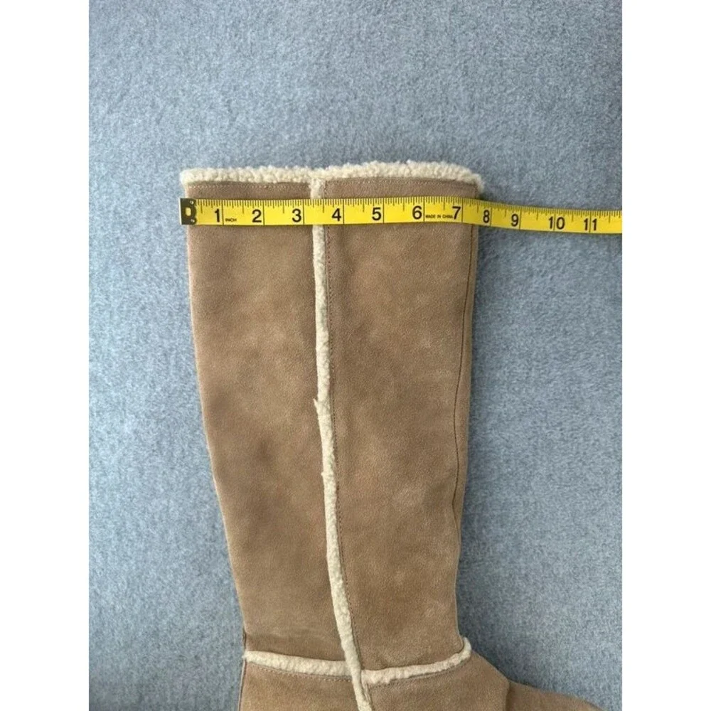 Vintage Y2K Genuine Suede Sherpa Lined Tan Tall Womens Boots Size US 7 Cabincore